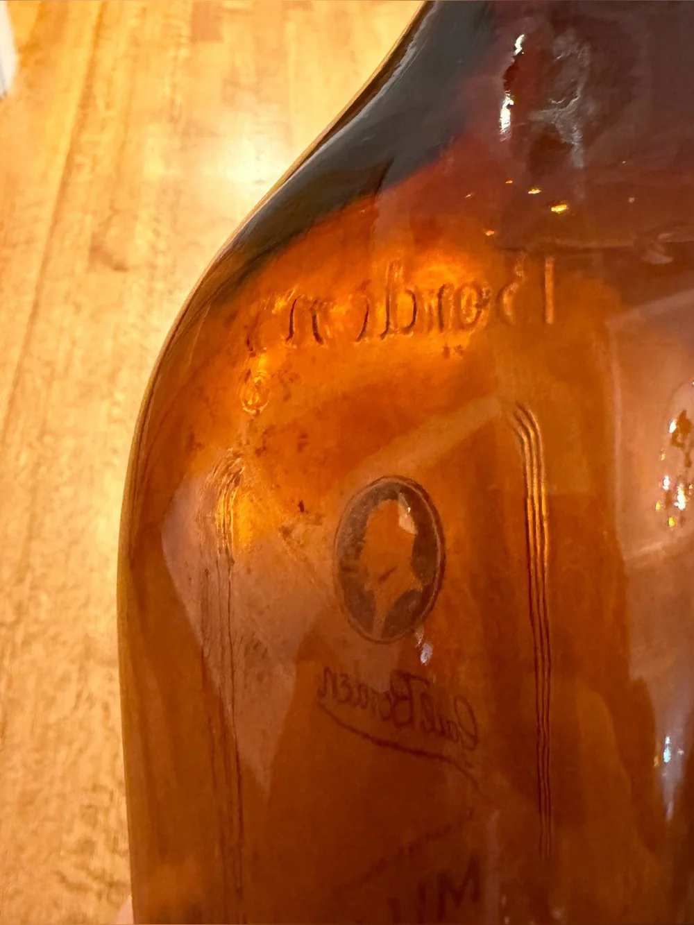 Vintage Gail Borden Amber Glass Half Gallon Milk Bottle 2 Quart 1950s Pyro Rare
